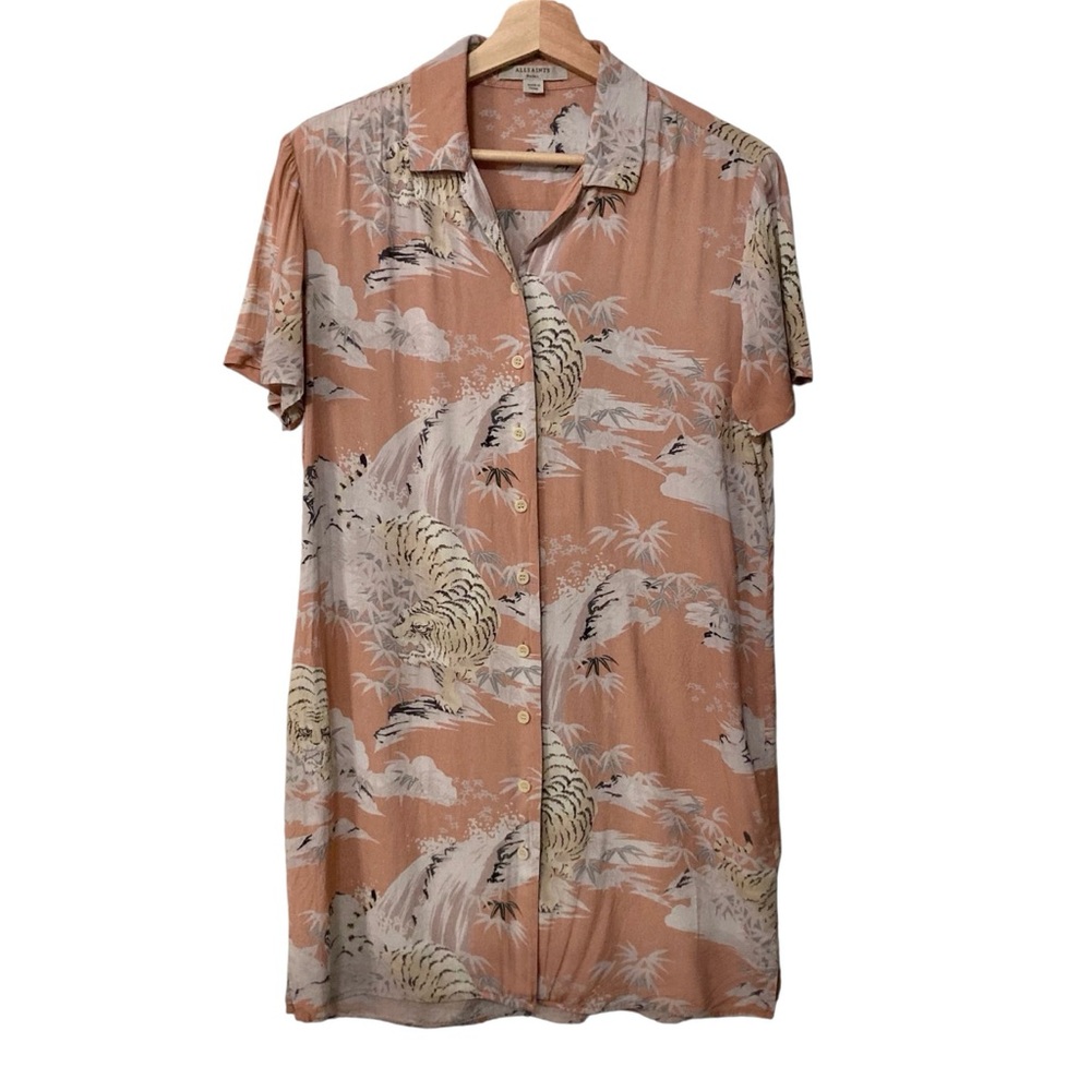 All Saints Amia Borneo Tiger Vintage Hawaiian Print Shirt Dress
